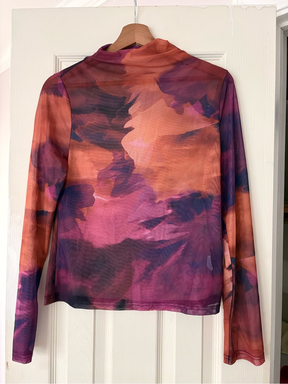 SHEIN Sunset Haze Sheer Long-Sleeve Mesh Top - Pink & Orange & Purple